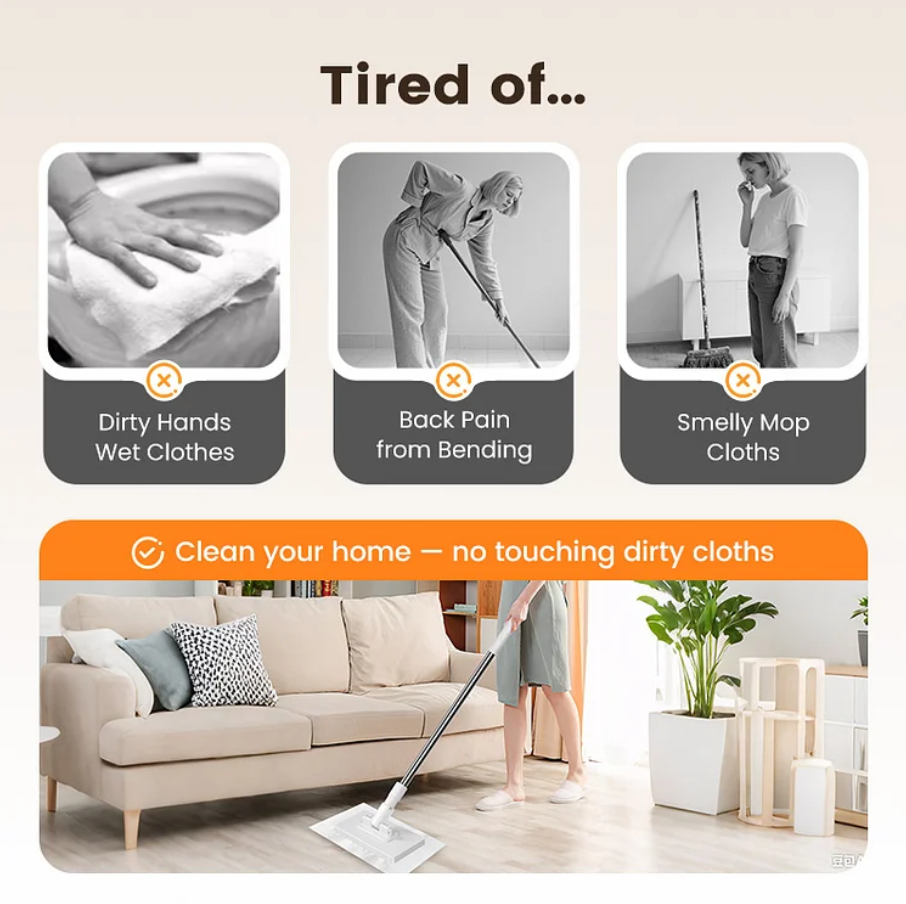 Disposable Dust Mop with 4 Reusable Cloths