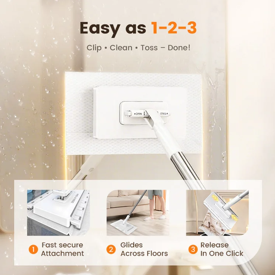 Disposable Dust Mop with 4 Reusable Cloths