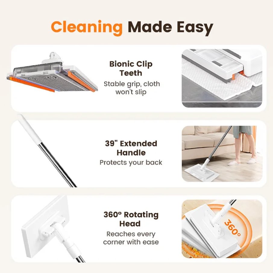 Disposable Dust Mop with 4 Reusable Cloths