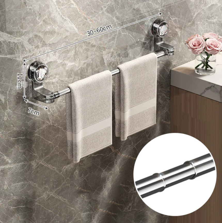 Light Luxury Retractable Suction Cup Towel Bar – No-Drill, Adjustable 12–24", White, Holds Up To 15 Lbs
