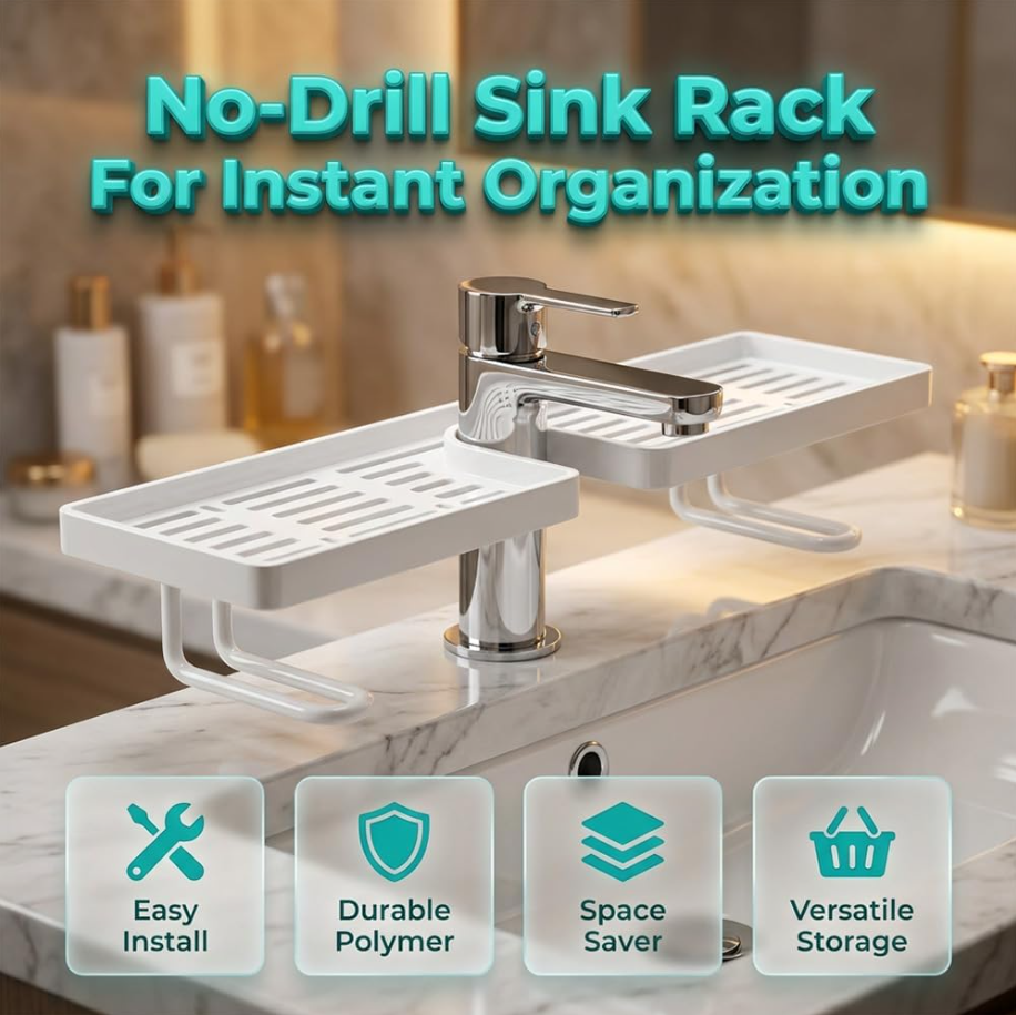 No-Drill Kitchen Sink Sponge Holder & Drain Rack