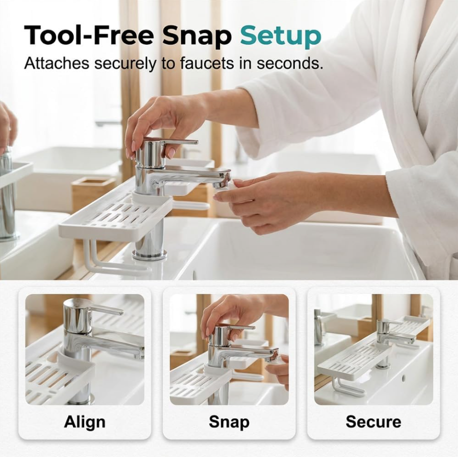 No-Drill Kitchen Sink Sponge Holder & Drain Rack