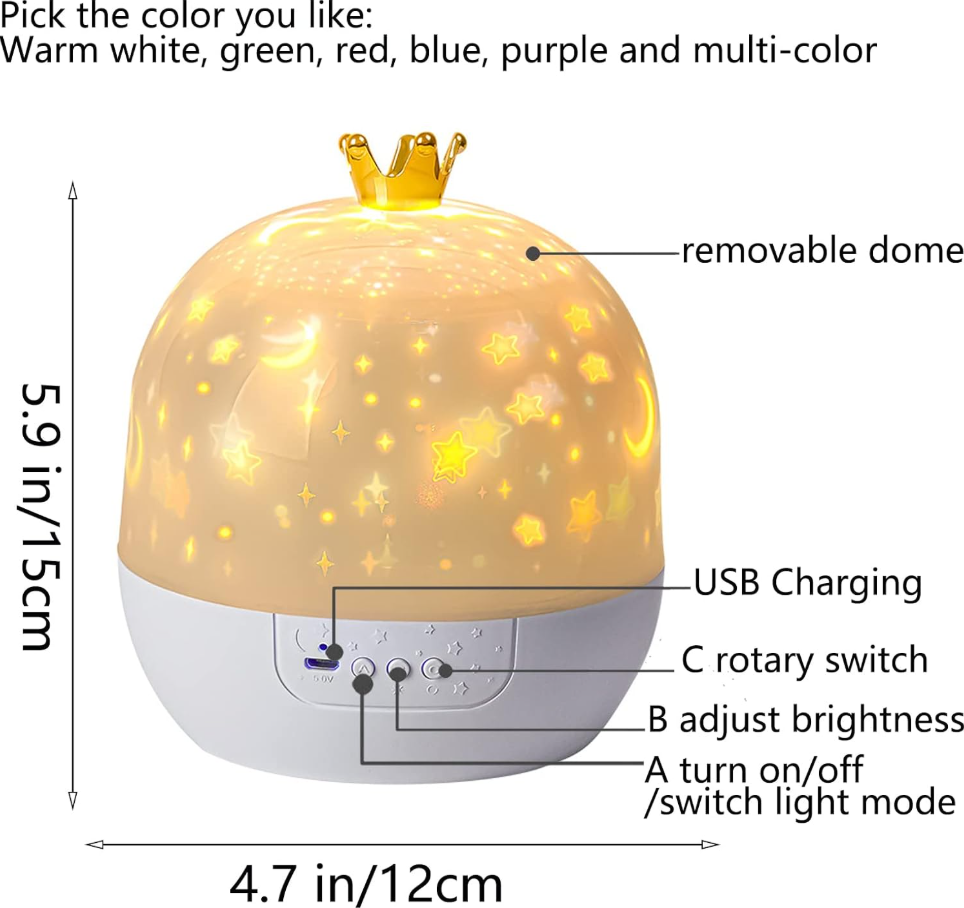 Rotating Projector Night Light for Kids Type-C Charging