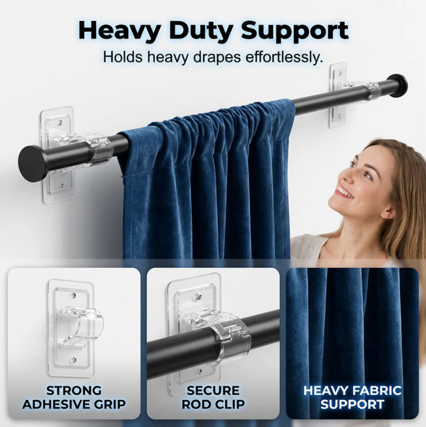 Heavy-Duty Self-Adhesive Rod Support Brackets Set of 4pcs
