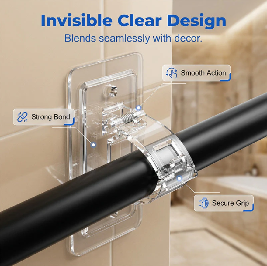 Heavy-Duty Self-Adhesive Rod Support Brackets Set of 4pcs