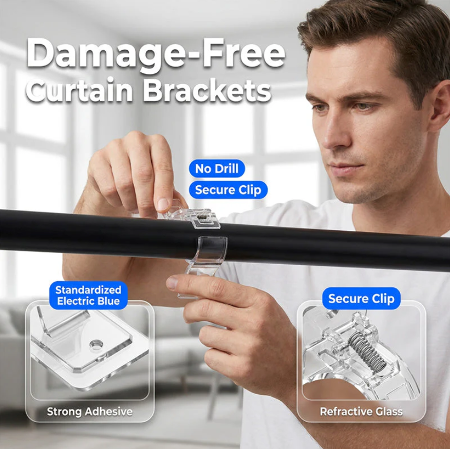 Heavy-Duty Self-Adhesive Rod Support Brackets Set of 4pcs