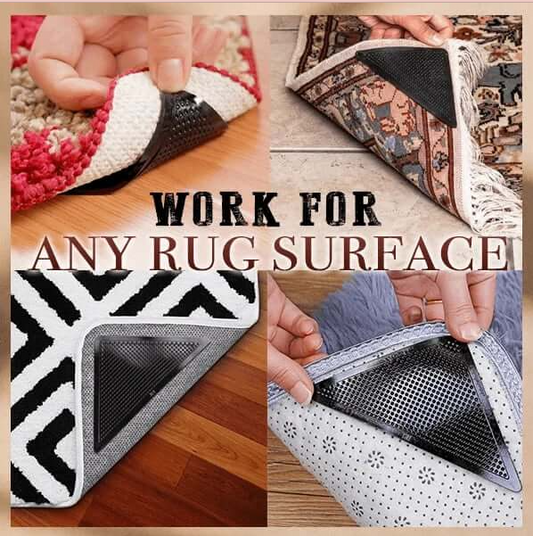 Reusable Corner Area Carpet Rug Grippers - Anti Curling Non Slip Skid Pads - 8 Pieces