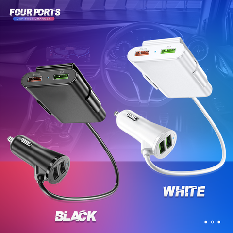 Extendable Four Ports Fast Car Charger
