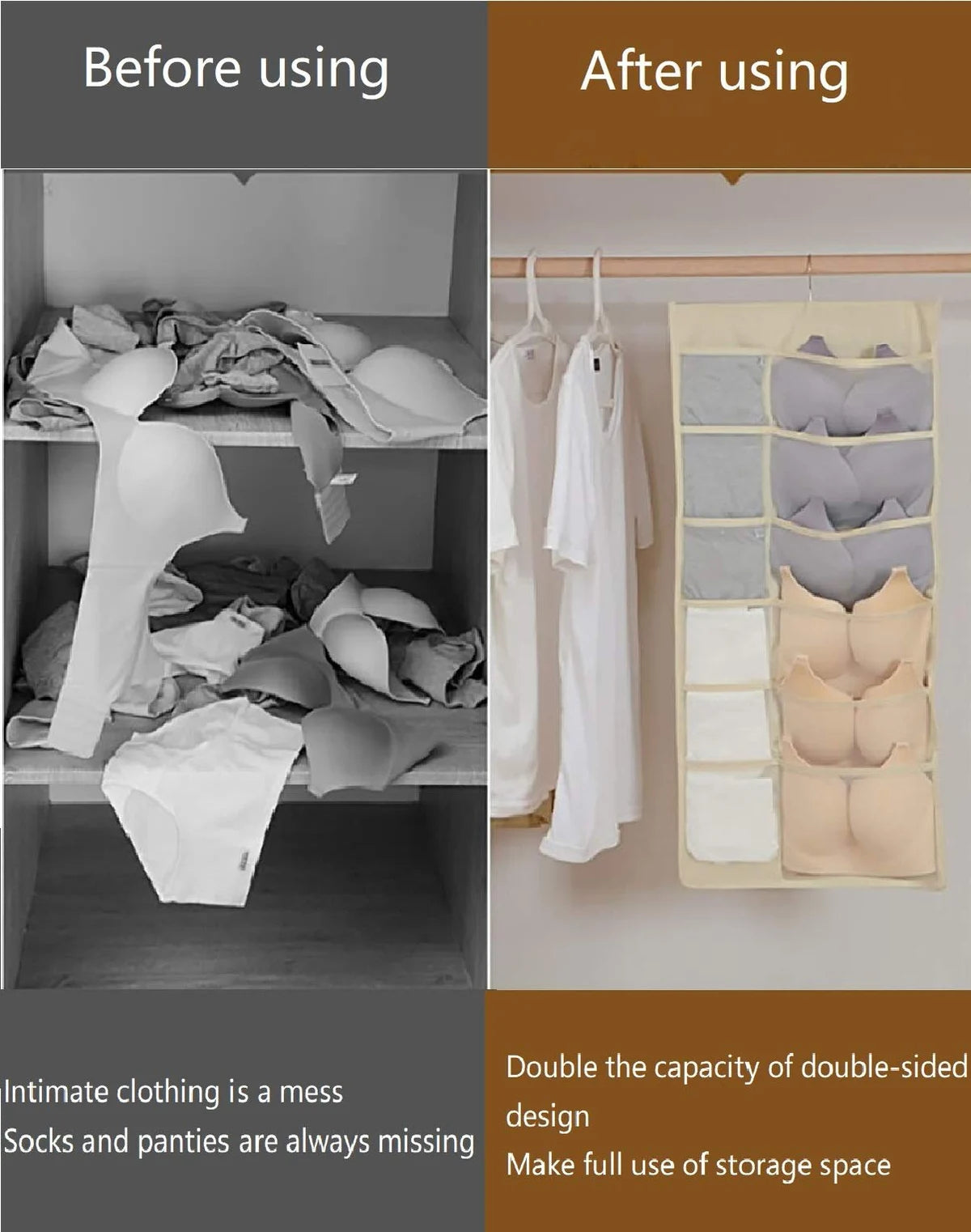 Dual Sided Wall Shelf Wardrobe Storage Bags - 3/6/9 Pcs Set